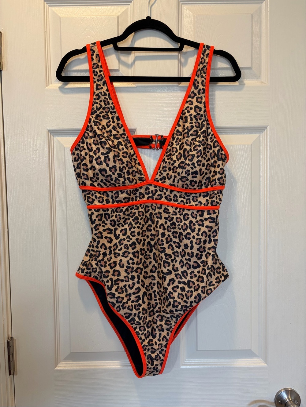 CUPSHE Glitter Leopard Plunging One Piece Swimsuit XL Contrast Piping NEW!